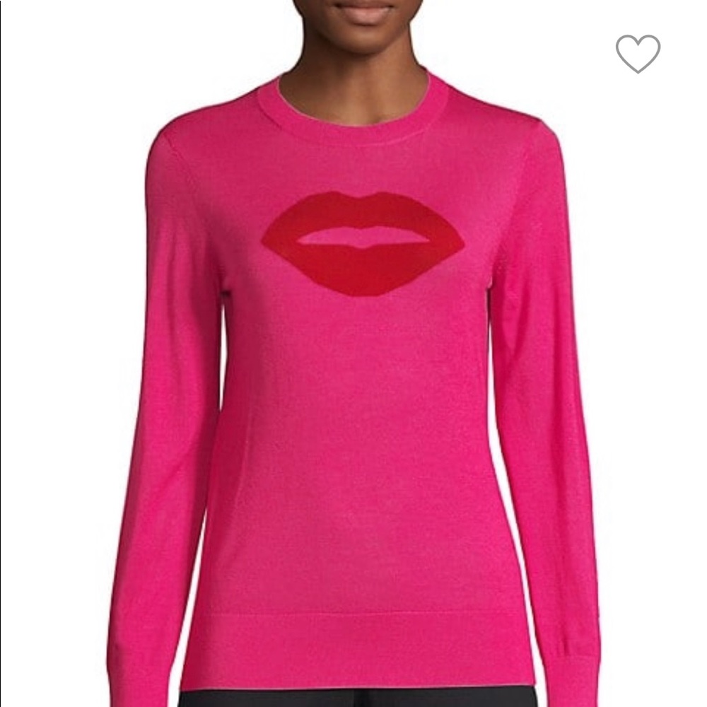 Trina Turk Magenta with red lips very fine merino wool sweater